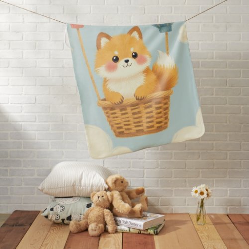 Cute Pomeranian Puppy Balloon Pastel Baby Blanket