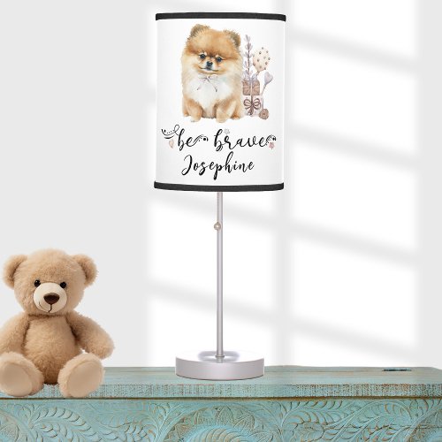 Cute Pomeranian puppy Be brave quote Table Lamp
