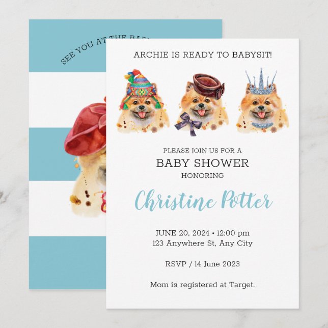 Cute Pomeranian Puppy Theme Baby Shower Invitation (Front/Back)