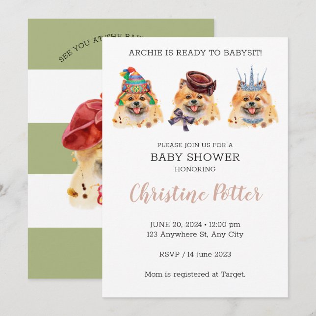 Cute Pomeranian Puppy Theme Baby Shower Invitation (Front/Back)