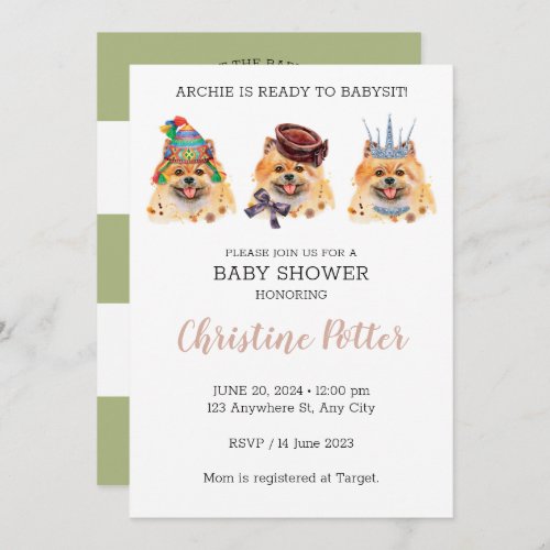 Cute Pomeranian Puppy Theme Baby Shower Invitation