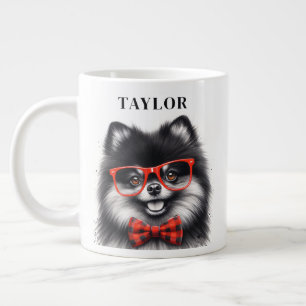 Cute Pomeranian Red Nerd Glasses Custom Name Giant Coffee Mug