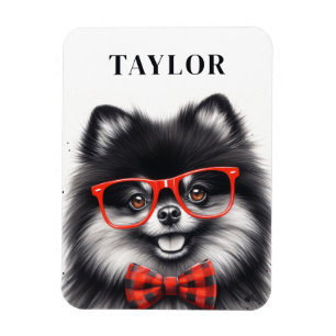 Cute Pomeranian Red Nerd Glasses Custom Name Magnet