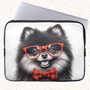 Cute Pomeranian Red Nerd Glasses Laptop Sleeve