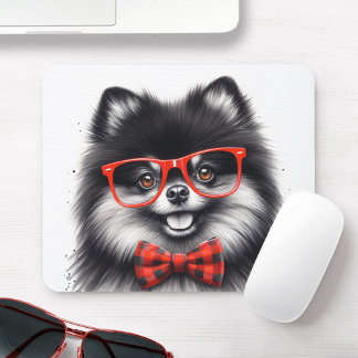 Cute Pomeranian Red Nerd Glasses Mouse Pad