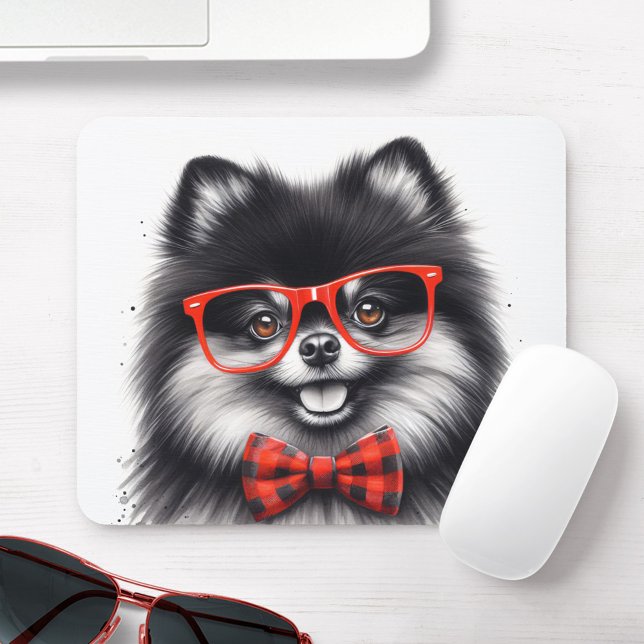 Cute Pomeranian Red Nerd Glasses Mouse Pad (Creator Uploaded)