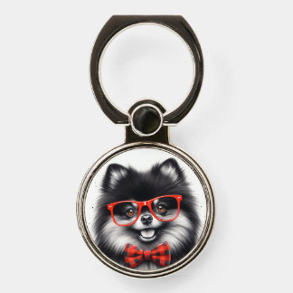 Cute Pomeranian Red Nerd Glasses Phone Ring Stand