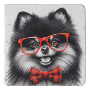 Cute Pomeranian Red Nerd Glasses Trivet