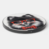 Cute Pomeranian Red Nerd Glasses Wireless Charger (Front 2)