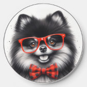 Cute Pomeranian Red Nerd Glasses Wireless Charger (Front)