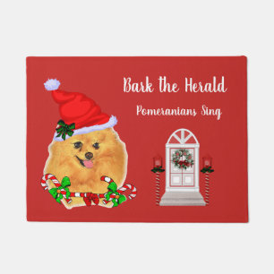Cute Pomeranian Santa Christmas  Doormat