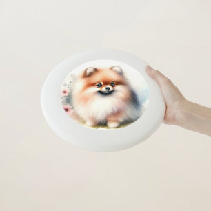 Cute Pomeranian – Soft Watercolor Floral Dog Art Wham-O Frisbee