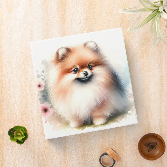 Cute Pomeranian watercolor illustration 3 Ring Binder (In Situ)