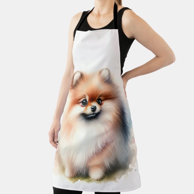 Cute Pomeranian watercolor illustration Apron (Insitu)