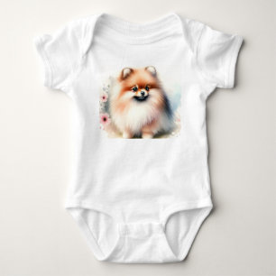 Cute Pomeranian watercolor illustration Baby Bodysuit