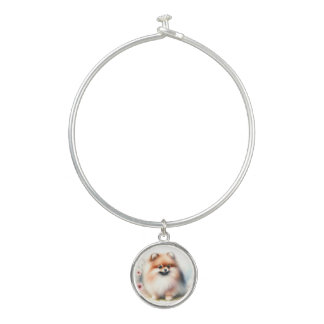 Cute Pomeranian watercolor illustration Bangle Bracelet