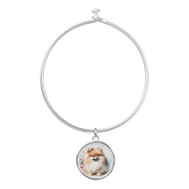 Cute Pomeranian watercolor illustration Bangle Bracelet (Front)