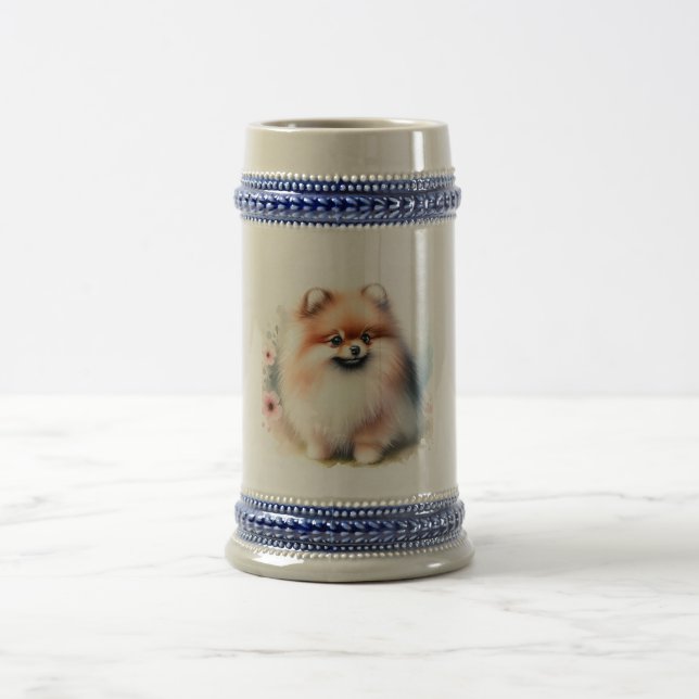 Cute Pomeranian watercolor illustration Beer Stein (Center)