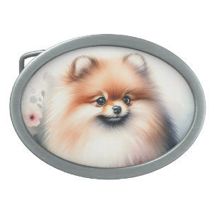 Cute Pomeranian watercolor illustration Belt Buckle
