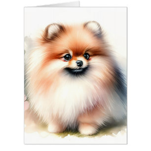Cute Pomeranian watercolor illustration Card
