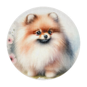 Cute Pomeranian watercolor illustration Cutting Board