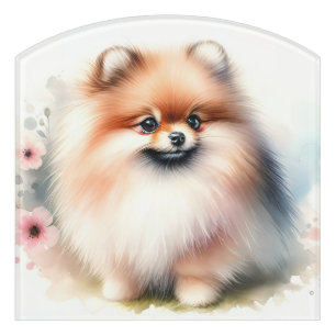 Cute Pomeranian watercolor illustration Door Sign