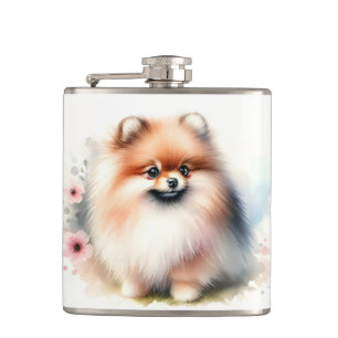 Cute Pomeranian watercolor illustration Flask