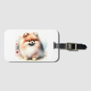 Cute Pomeranian watercolor illustration Luggage Tag