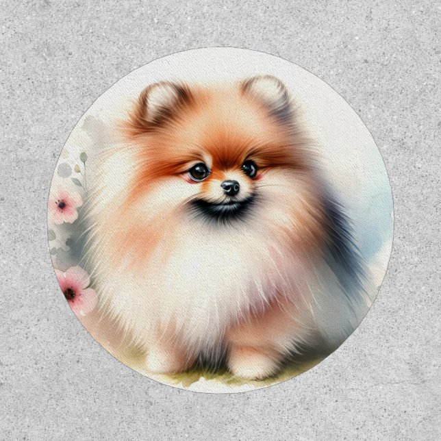 Cute Pomeranian watercolor illustration Patch (Front)