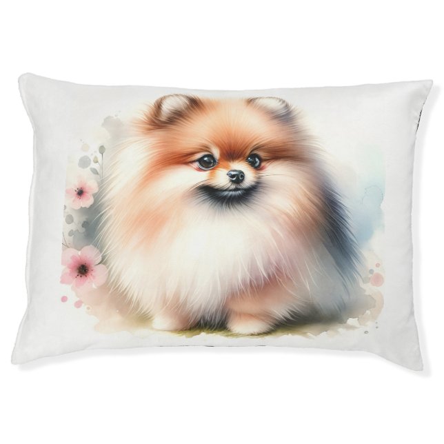Cute Pomeranian watercolor illustration Pet Bed (Front)