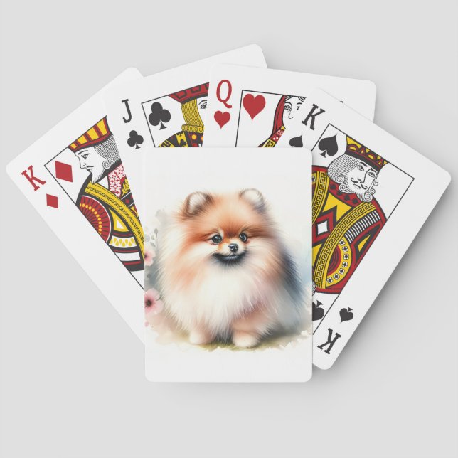 Cute Pomeranian watercolor illustration Poker Cards (Back)