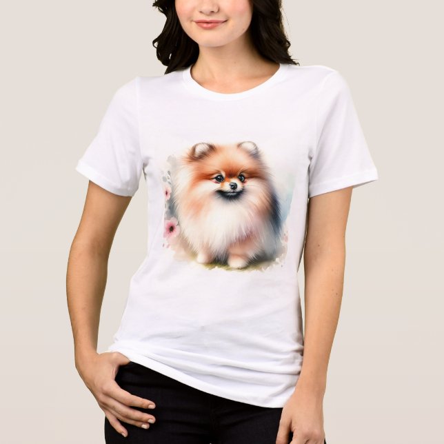 Cute Pomeranian watercolor illustration Tri-Blend Shirt (Front)