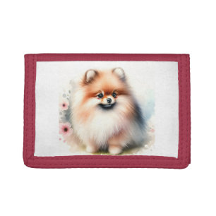 Cute Pomeranian watercolor illustration Tri-fold Wallet