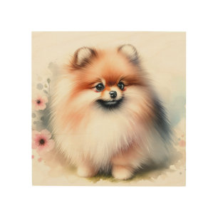 Cute Pomeranian watercolor illustration Wood Wall Art