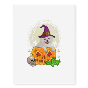 Cute Pomeranian Witch Pumpkin Halloween Dog Lover Temporary Tattoos