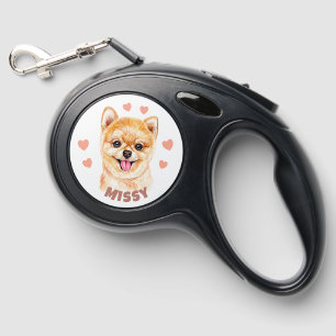 Cute Pomeranian With Hearts Name Pomeranian Dog Retractable Pet Leash