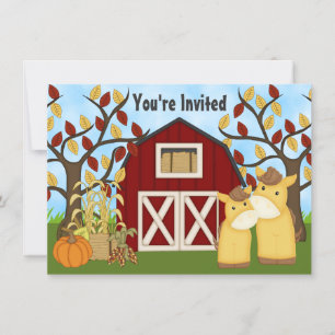 Cute Ponies and Barn Autumn Horse Baby Shower Invitation