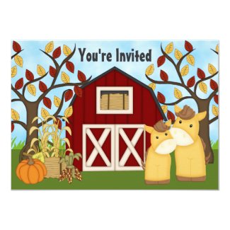 Cute Ponies and Barn Autumn Horse Baby Shower Invitation