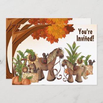 Cute Ponies Autumn Horse 1st Birthday Party Invitation by TheCutieCollection at Zazzle