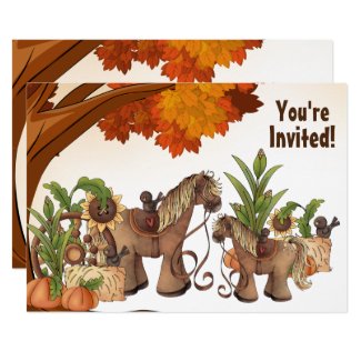 Cute Ponies Autumn Horse Baby Shower Invitation