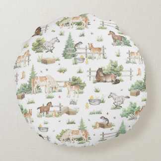 Cute Ponies Round Pillow