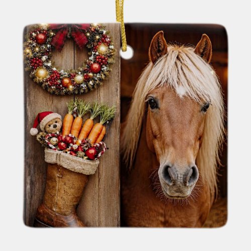 Cute Pony and Christmas Boot Stocking Ceramic Ornament