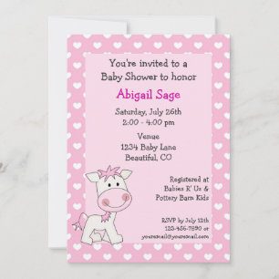 Cute Pony and Hearts Girls Baby Shower Invitation