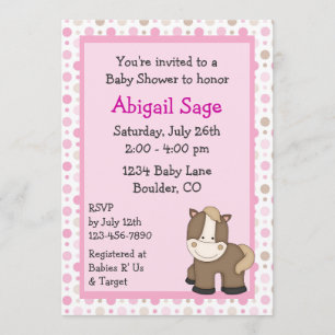 Cute Pony Baby Shower Invitations for Girls