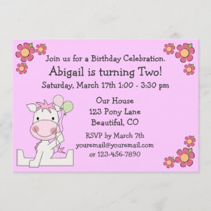 Cute Pony Birthday Invitation for Girls