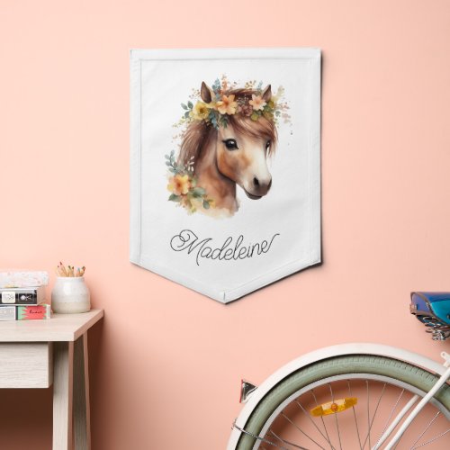  Cute Pony Custom Script Name Horse Equestrian Pennant