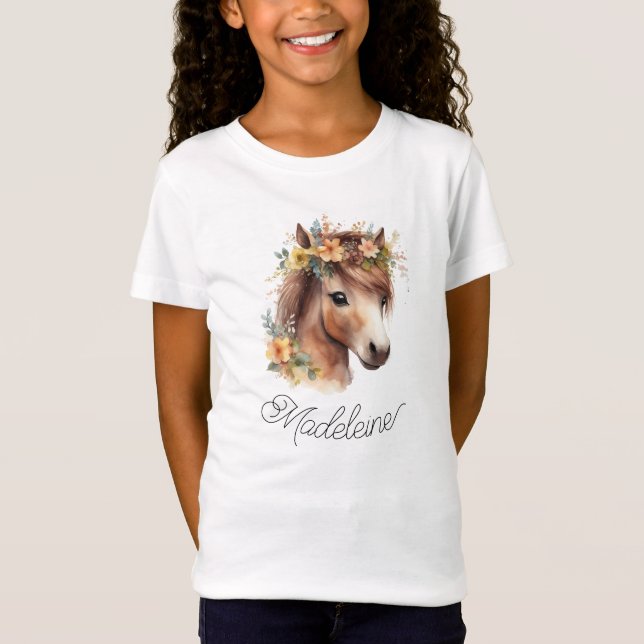  Cute Pony Custom Script Name Horse Equestrian T-Shirt (Front)