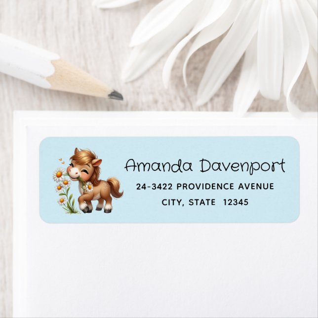 Cute Pony Eating Daisies Address Label (Insitu)