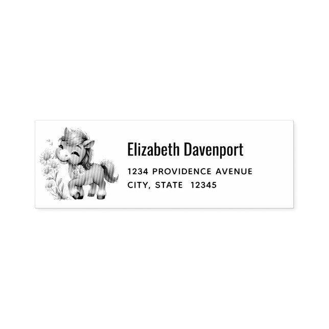 Cute Pony Eating Daisies Address Self-inking Stamp (Design)