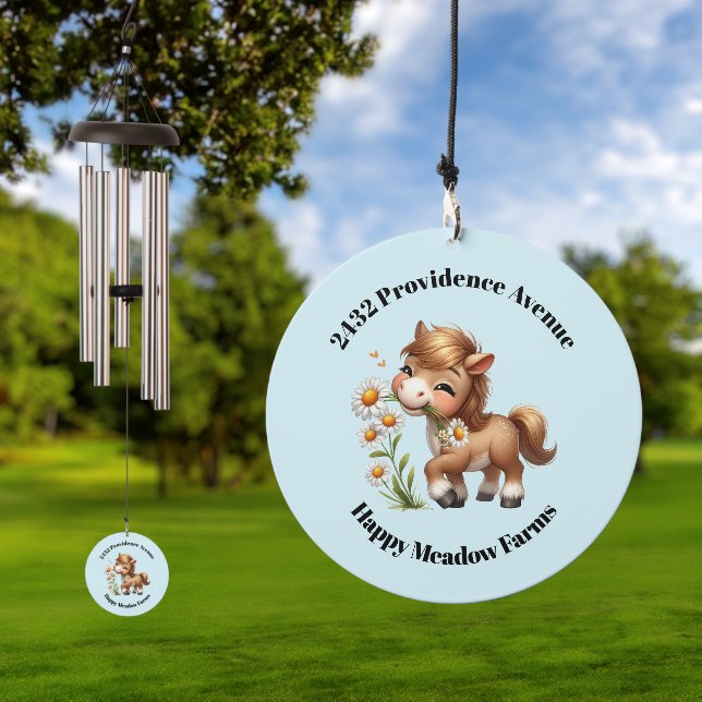 Cute Pony Eating Daisies Address Wind Chime (Outdoor)